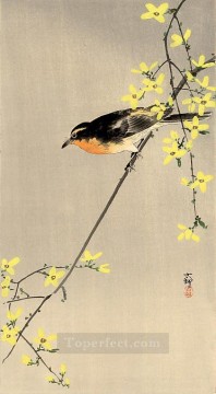 鳥 Painting - オレンジ色の胸の鳥 大原古邨の鳥